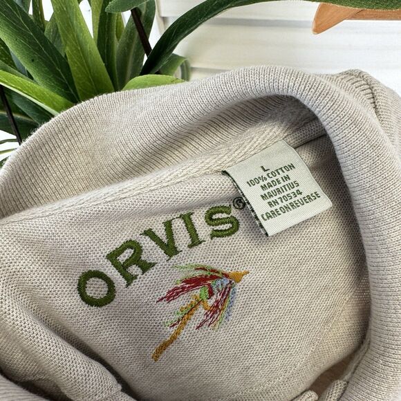 Orivs Signature‎ Long Sleeve Polo Shirt Logo Oatmeal Beige Mens Size L - Picture 7 of 8